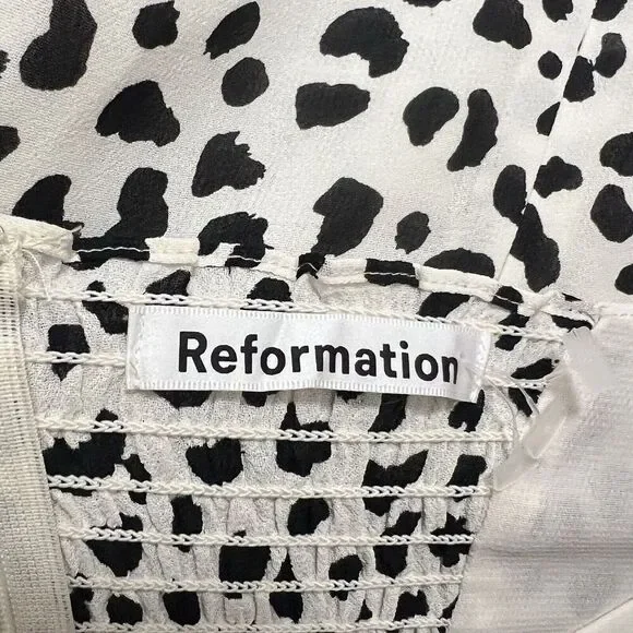 Reformation Shelby Dress Ocelot White Black Polka Dot Midi Slit Bustier Size 0